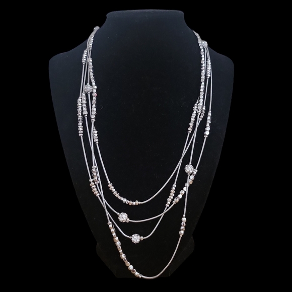 Chico's Hexie Silver Beveled Bead Fireball Knot Snake Chain Necklace NWT - Picture 1 of 10